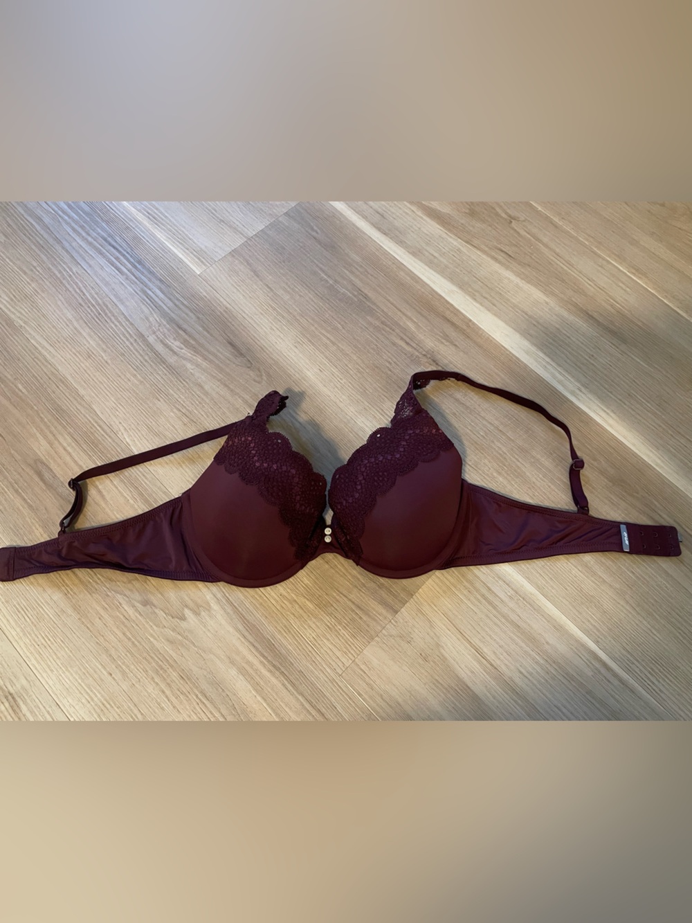 aerie Lace-Trim Push-Up Bra in Burgundy